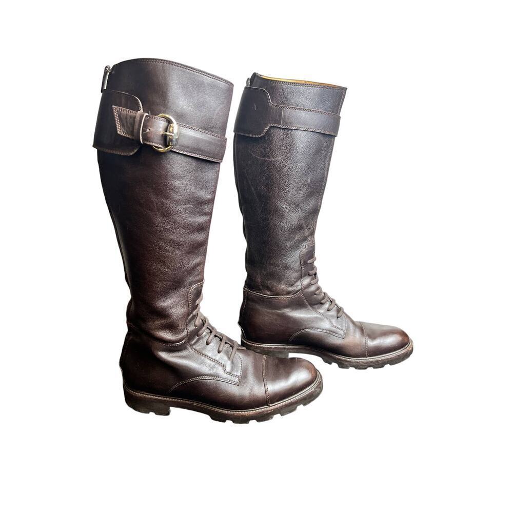 Gucci Tall Combat Brown Leather Boots 7.5 - Picture 5 of 15